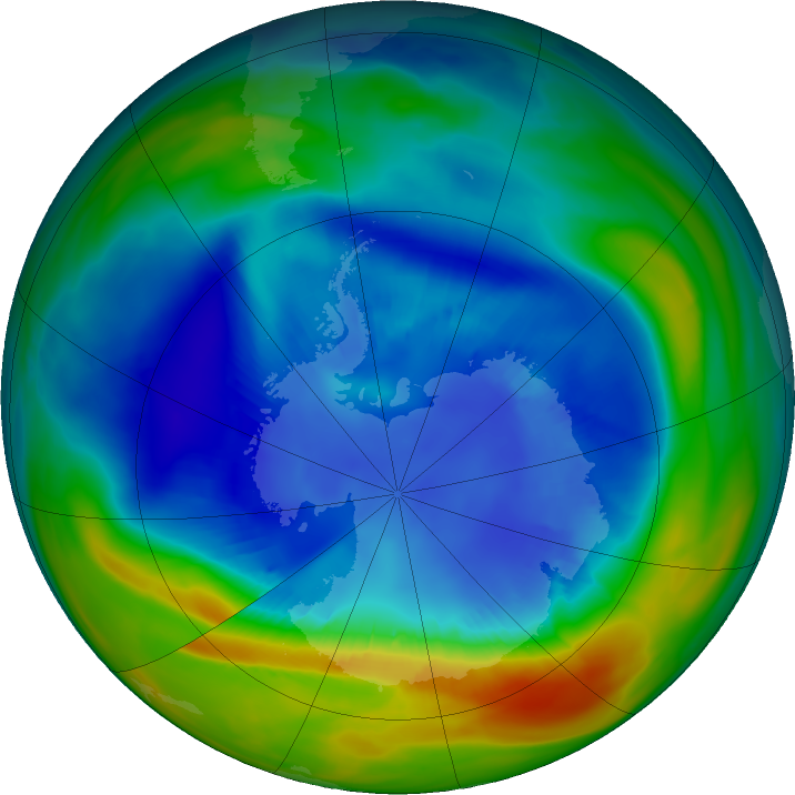 Antarctic ozone map for 27 August 2020